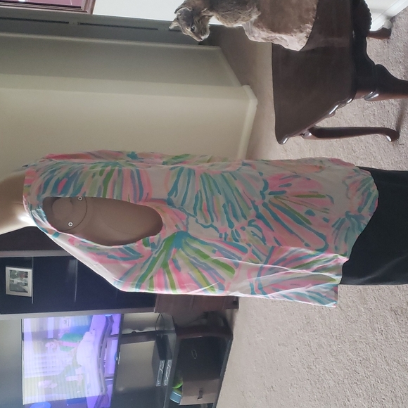 Lily Pulitzer m semisheer whimsical rainbow shells 100% silk vneck - Picture 9 of 10
